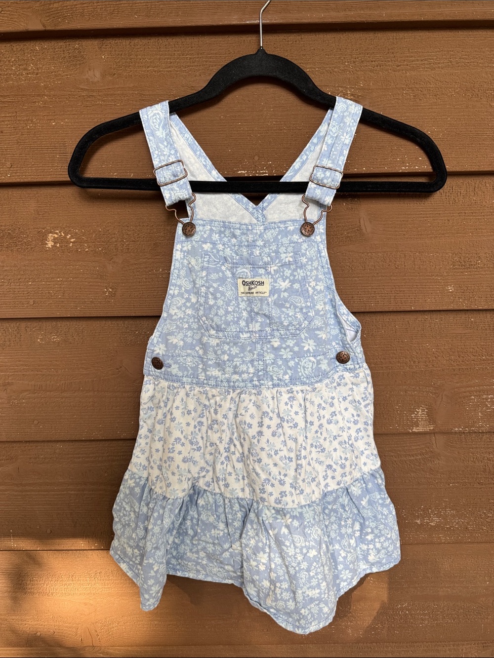 OshKosh B'gosh Light Blue and White Floral Tiered Overall Dress size 5T
